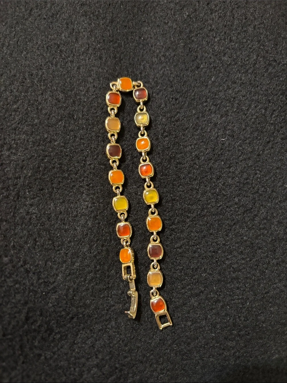 vintage gold-tone chain link bracelet square cabochon-style stones 🍂🍁
